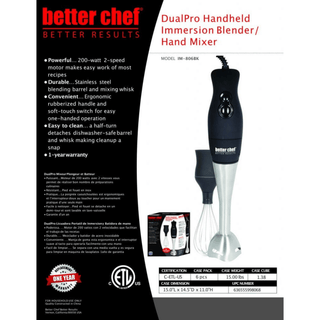 Better Chef 200W DualPro Immersion Blender Hand - Mixer with Cup and Beater - Flatiron - Home
