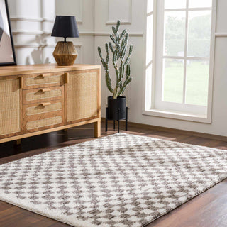 Kieu Taupe Checkered Plush Area Rug | Flatiron Home - Flatiron - Home