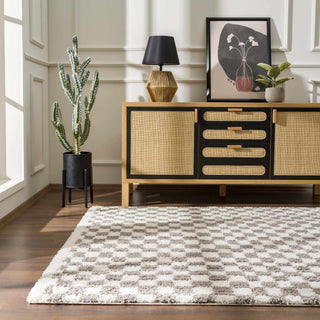 Kieu Taupe Checkered Plush Area Rug | Flatiron Home - Flatiron - Home