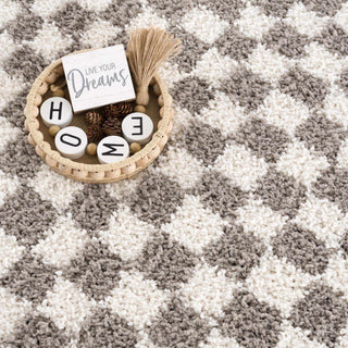 Kieu Taupe Checkered Plush Area Rug | Flatiron Home - Flatiron - Home