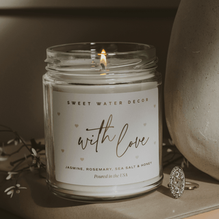 With Love Soy Candle - 9oz Premium Hand - Poured | Valentine's Day Gift Jasmine Sea Salt - Flatiron - Home