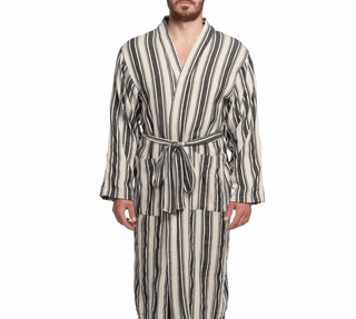 Cotton Linen Blend Kimono Bathrobe – Lightweight Unisex Robe