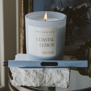 Coastal Lemon Soy Candle - 15oz Premium Hand - Poured | Fresh Mediterranean Sea Breeze Scent - Flatiron - Home