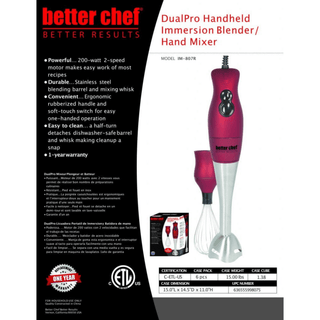 Better Chef 200W DualPro Immersion Blender Hand - Mixer with Cup and Beater - Flatiron - Home